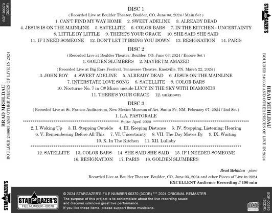 BRAD MEHLDAU / BOULDER 240603 AND OTHER PIECES OF LIVE IN 2024 (3CDR)