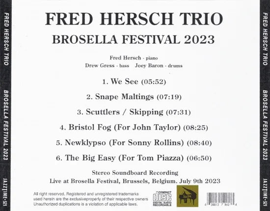 Trío Fred Hersch / Festival Brosella 2023 Mesa de sonido estéreo (1 CD)