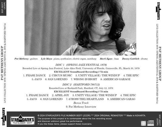 GRUPO PAT METHENY / COLECCIÓN EN VIVO 1979 FESTIVAL DE JAZZ DE PRIMAVERA 1979 Y HARTFORD 790712 CAJA DE SONIDO (2 CDR)