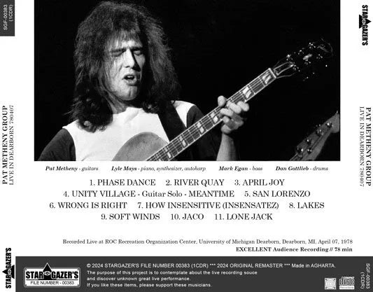 GRUPPO PAT METHENY / VIVENTE A DEARBORN 780407 (1CDR)