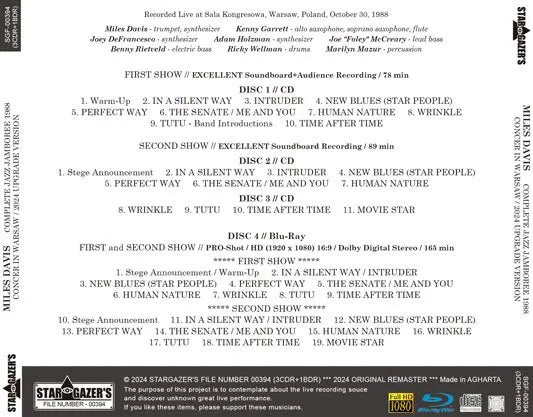 MILES DAVIS / JAZZ JAMBOREE 1988 CONCIERTO COMPLETO EN VARSOVIA 2024 VERSIÓN ACTUALIZADA (3 CD + 1 BDR)