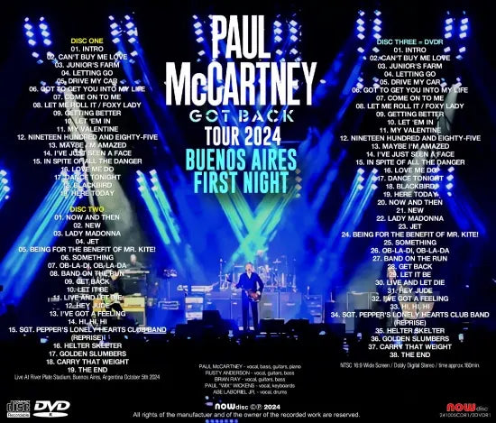 PAUL McCARTNEY / GOT BACK TOUR 2024 BUENOS AIRES PRIMA SERATA (2CDR+1DVDR)
