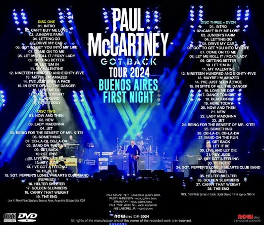 PAUL McCARTNEY / GOT BACK TOUR 2024 BUENOS AIRES PRIMA SERATA (2CDR+1DVDR)