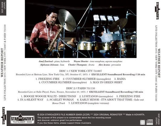 WEATHER REPORT / LIVE COLLECTION 1975 NEW YORK CITY 751007 AND PARIS 751110 (2CDR)