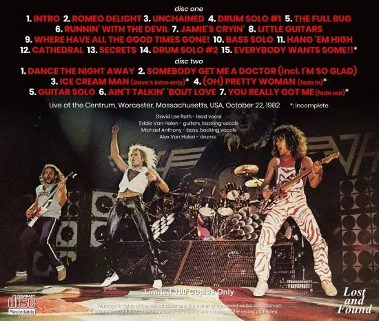 VAN HALEN / PRIMERA NOCHE EN WORCESTER 1982 Soundboard (2CDR)