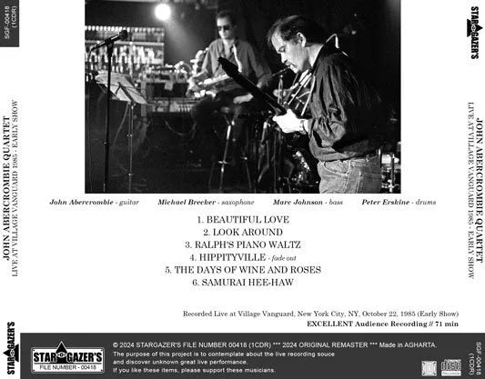 JOHN ABERCROMBIE QUARTET / LIVE AT VILLAGE VANGUARD 1985 EARLY SHOW (1CDR)