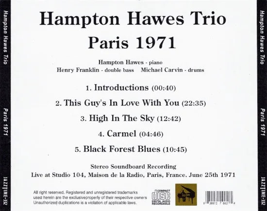 Hampton Hawes Trio / París 1971 SONIDO ESTÉREO (1 CD)