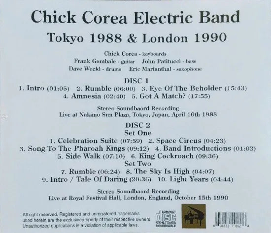 Chick Corea Electric Band / Tokio 1988 y Londres 1990 SONIDO ESTÉREO (2 CD)