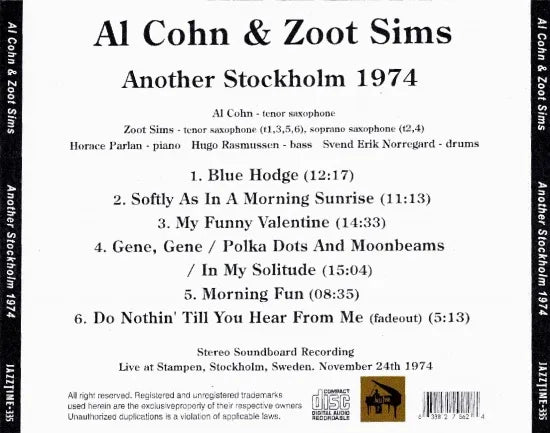 Al Cohn y Zoot Sims / Another Stockholm 1974 SONIDO ESTÉREO (1 CD)