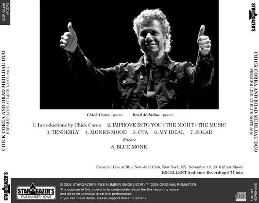 CHICK COREA AND BRAD MEHLDAU DUO / PREMIER LIVE AT BLUE NOTE 2016 (1CDR)