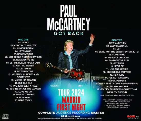 PAUL McCARTNEY / GOT BACK TOUR 2024 MADRID PRIMA NOTTE (2CDR)