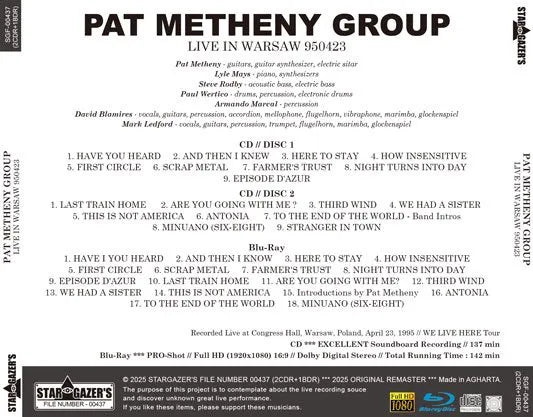 GRUPO PAT METHENY / VIVE EN VARSOVIA 950423 (2 CDR + 1 BDR)
