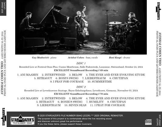 AVISHAI COHEN TRIO / JAZZ FESTIVAL IN 2024 FESTIVAL ONZO PLUS AND LEVERKUSENER JAZZTAGE (2CDR)