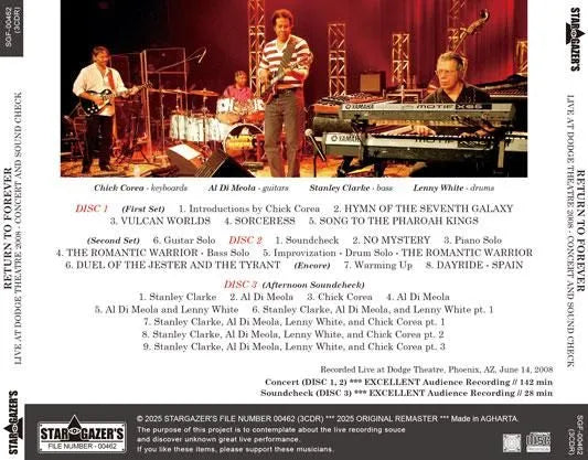 RETURN TO FOREVER / LIVE AT DODGE THEATRE 2008 CONCERT AND SOUND CHECK (3CDR)