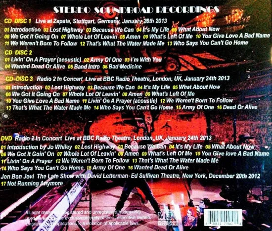 BON JOVI / BECAUSE WE CAN PROMO LIVE 2013 STEREO SOUNDBOARD (3CDR+1DVDR)