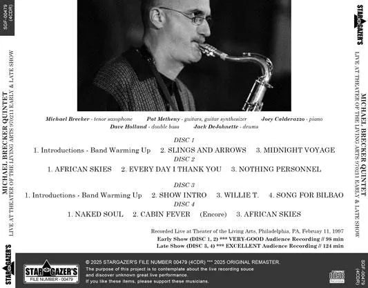 MICHAEL BRECKER QUINTET / LIVE AT THEATER OF THE LIVING ARTS 970211 (4CDR)