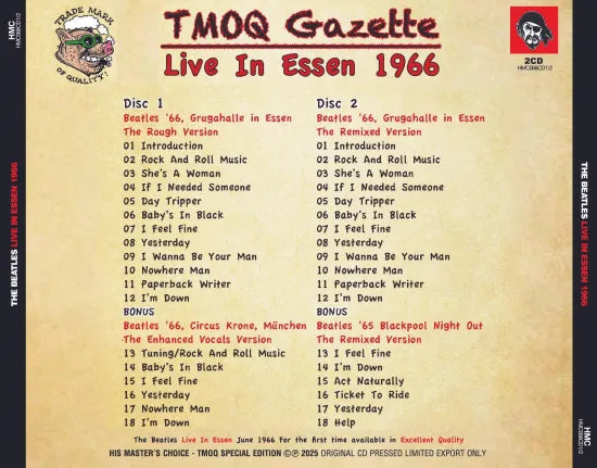 THE BEATLES / LIVE IN ESSEN 1966 BRAVO-BEATLES-BLITZTOURNEE (2CD)