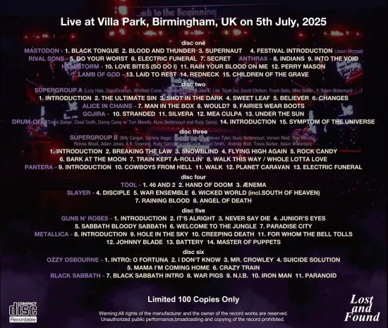 V.A. (BLACK SABBATH and FRIENDS) / BACK TO THE BEGINNING (6CDR) STEREO SOUNDBOARD