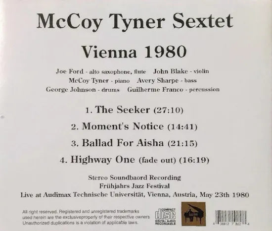 McCoy Tyner Sextet / Vienna 1980 STEREO SOUNDBOARD (1CDR)