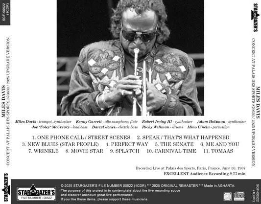 MILES DAVIS / CONCIERTO EN PALAIS DES SPORTS 870630 2025 VERSIÓN ACTUALIZADA (1CDR)
