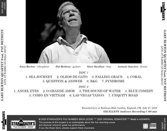 GARY BURTON QUARTET FEATURING PAT METHENY / LIVE AT BARBICAN HALL 080727 (2CDR)