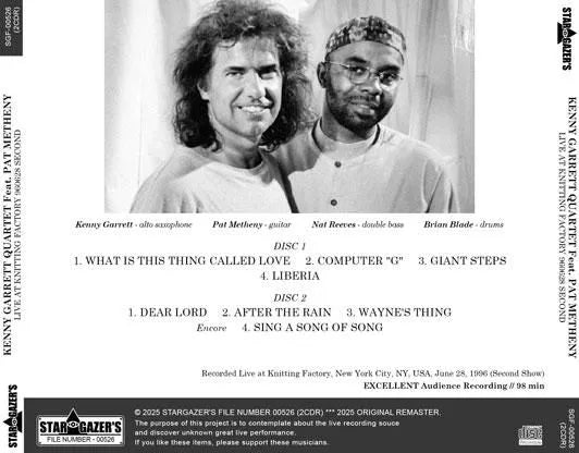 KENNY GARRETT QUARTET FEATURING PAT METHENY / LIVE AT KNITTING FACTORY 960628 SECOND (2CDR)