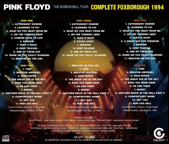 PINK FLOYD / COMPLETE FOXBOROUGH 1994 THE DIVISION BELL TOUR (6CDR)