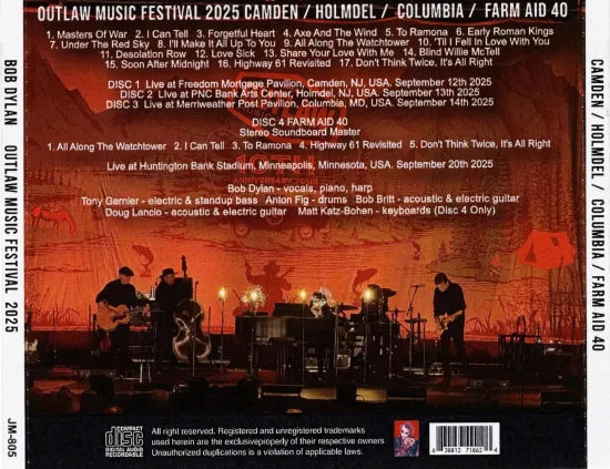 BOB DYLAN / OUTLAW MUSIC FESTIVAL CAMDEN / HOLMDEL / COLUMBIA / FARM AID 40 (4CDR)