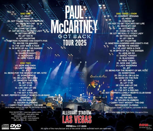 PAUL McCARTNEY / GOT BACK TOUR 2025 ALLEGIANT STADIUM, LAS VEGAS (2CDR+1DVDR)