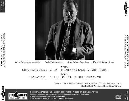 CHRIS POTTER QUARTET / LIVE AT BOWERY BALLROOM 250102 (2CDR)