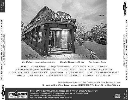PAT METHENY, MIROSLAV VITOUS & ROY HAYNES / LIVE AT RYLES JAZZ CLUB 860128 (3CDR)
