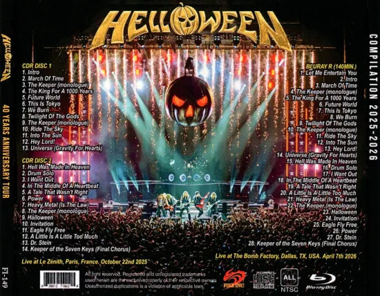 HELLOWEEN / 40 YEARS ANNIVERSARY TOUR COMPILATION 2025-2026 (2CDR+1BDR)