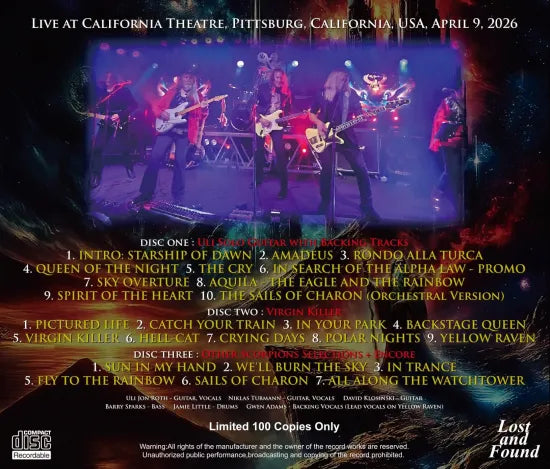 ULI JON ROTH / VIRGIN KILLER 50TH ANNIVERSARY TOUR OPENING NIGHT IN USA 2026 (3CDR)