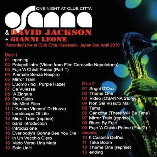 OSANNA & David Jackson with Gianni Leone / One Night At Club Citta (2CDR)