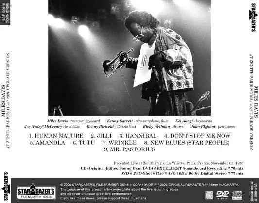 MILES DAVIS / AT ZENITH PARIS 891103 2026 UPGRADE VERSION (1CDR+1DVDR)