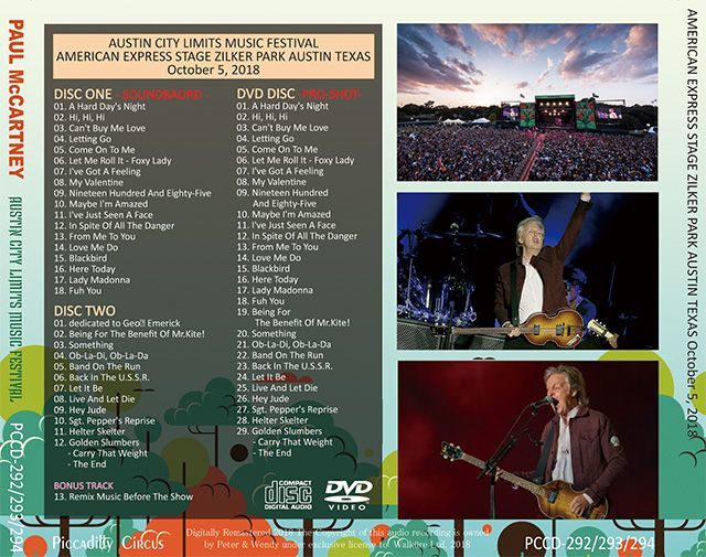 PAUL McCARTNEY / AUSTIN CITY LIMITS MUSIC FESTIVAL 2018 【2CD+DVD】