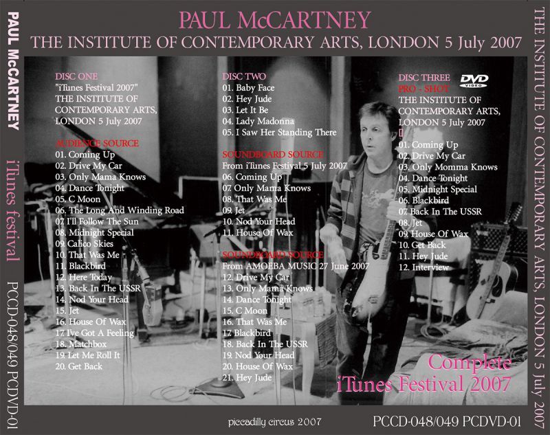 PAUL McCARTNEY / COMPLETE iTUNES FESTIVAL 2007 【2CD+1DVD】