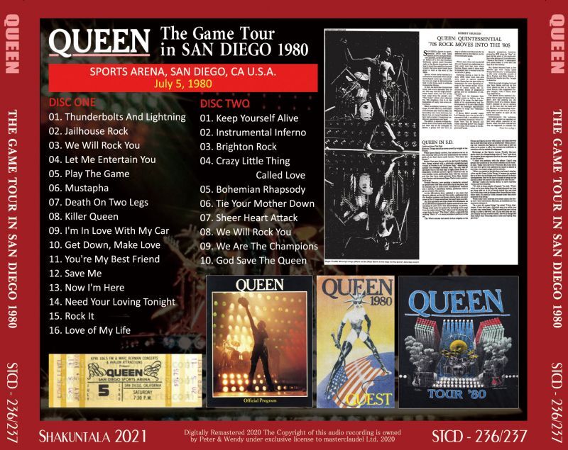 QUEEN 1980 THE GAME TOUR IN SAN DIEGO 2CD