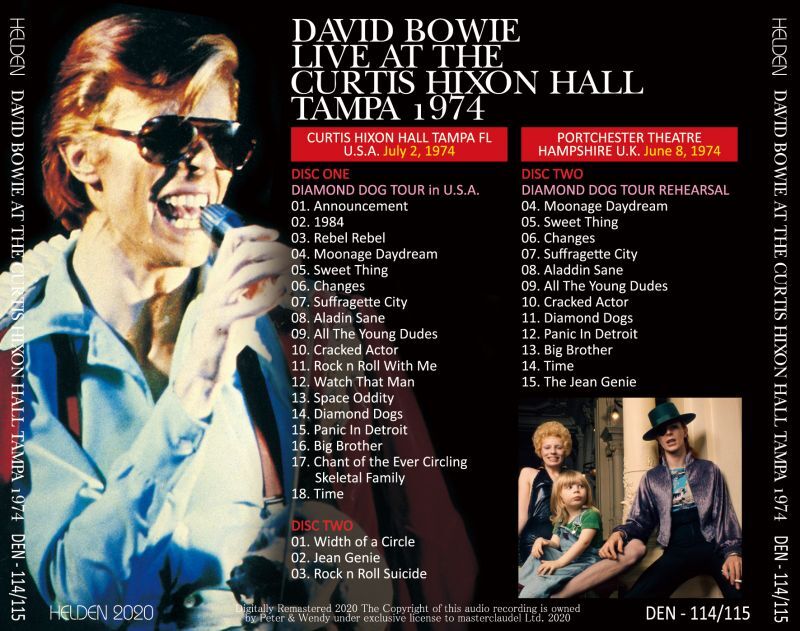 DAVID BOWIE 1974 LIVE AT THE CURTIS HIXON HALL TAMPA 2CD