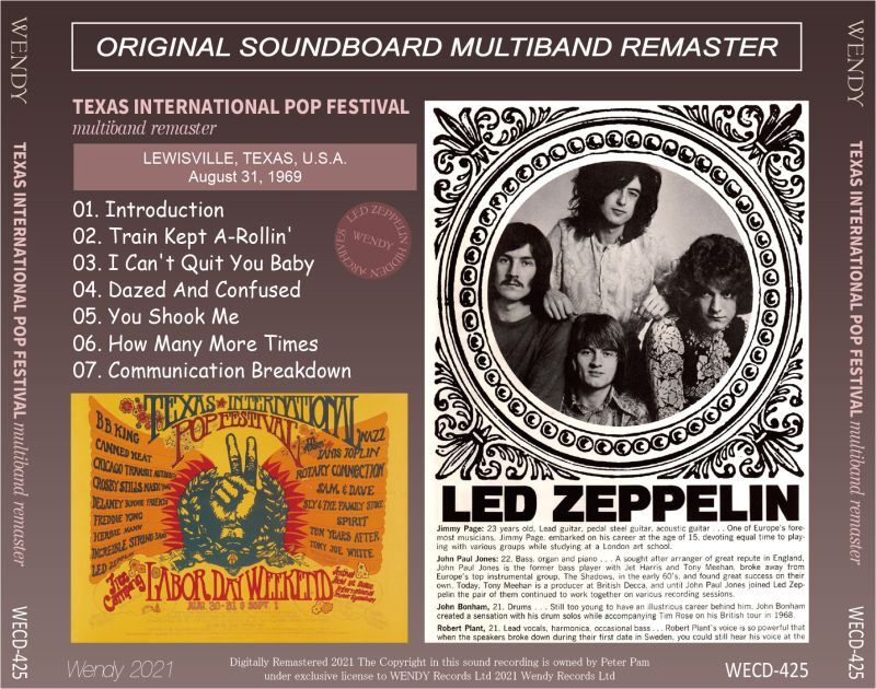 LED ZEPPELIN / 1969 TEXAS INTERNATIONAL POP FESTIVAL MULTIBAND REMASTER (1CD)