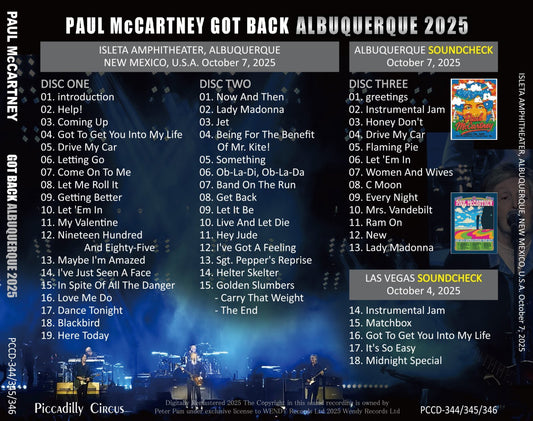 PAUL McCARTNEY / 2025 GOT BACK ALBUQUERQUE (3CD)