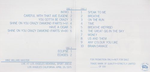 PINK FLOYD / DAL VIVO ALLA LOS ANGELES MEMORIAL SPORT ARENA MIKE MILLARD MASTER (3CDR)