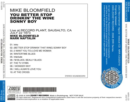 MIKE BLOOMFIELD / YOU BETTER STOP DRINKIN' THE WINE SONNY BOY (1CDR)