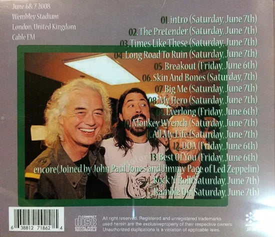 FOO FIGHTERS+LED ZEPPELIN / WEMBLEY STADIUM 2008 SOUNDBOARD SOUNDBOARD (1CDR)