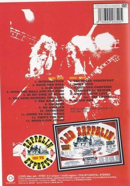 Led Zeppelin Earl's Court 1975 The Definitive Edition 2DVD Factory Pressed Discs