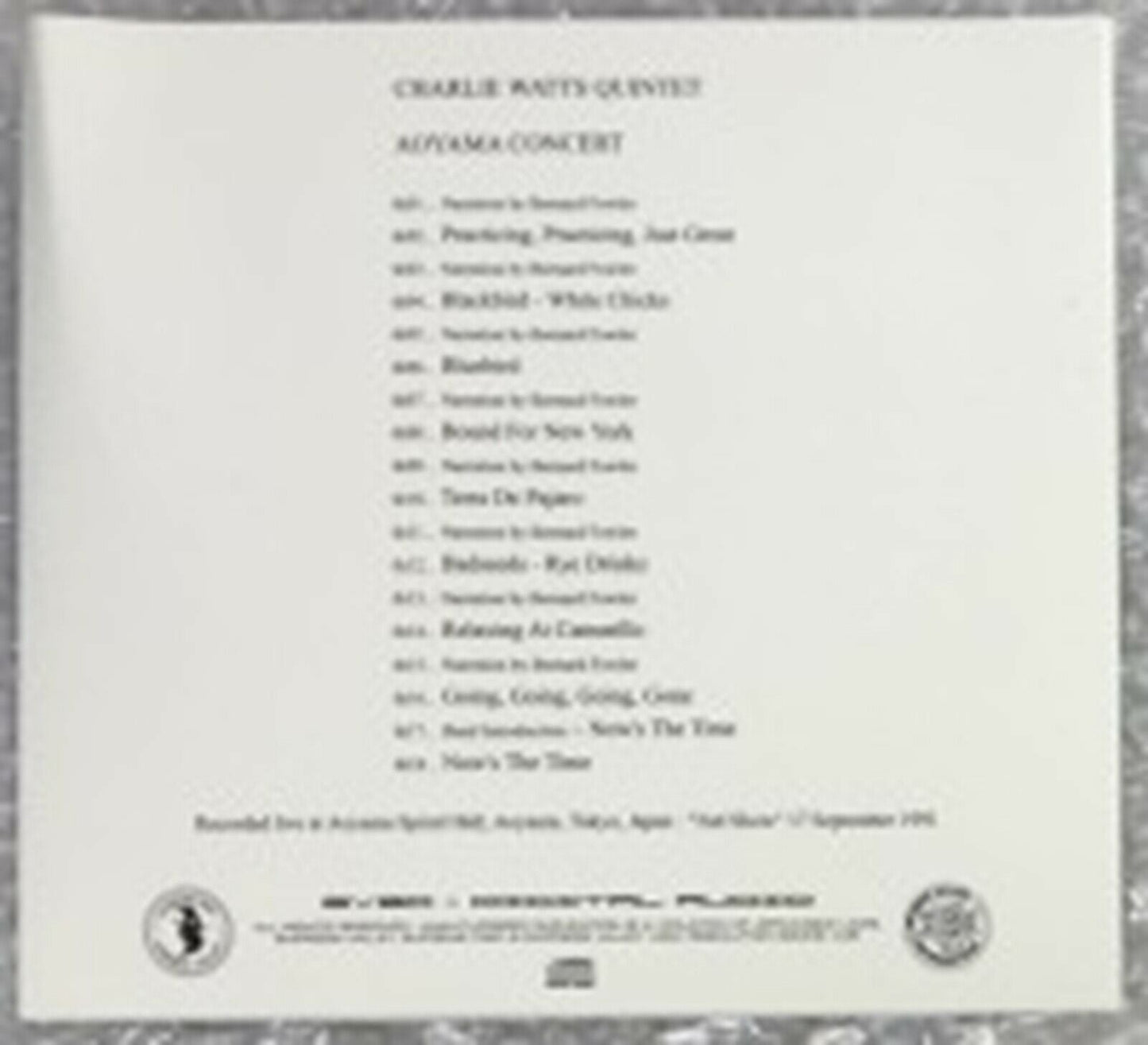 Charlie Watts Quintet Aoyama Concert 1991 CD 1 Disc 18 Tracks Empress Valley