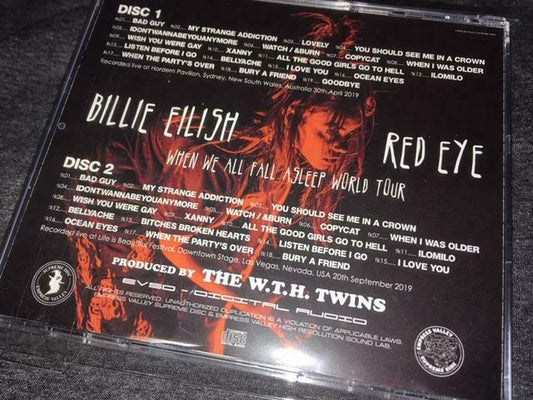 Billie Eilish Red Eye When We All Fall Asleep World Tour CD 2 Discs Rock Music