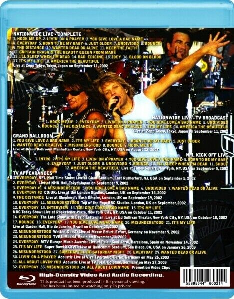 Bon Jovi 2002-2003 Bounce Live Collection Blu-ray 1 Disc 83 Tracks Music Rock