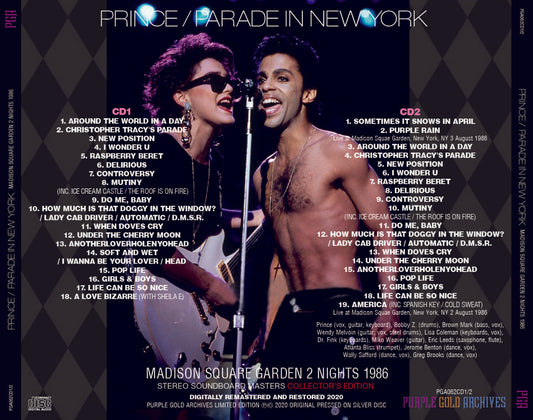 Prince Parade In New York Madison Square Garden 2 Nights 1986 Soundboard 2CD