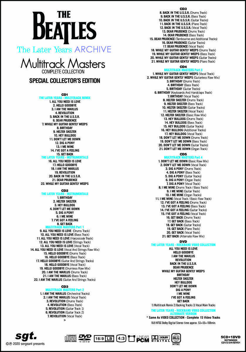 The Beatles The Later Years Archive Multitrack Masters 5 CD 1 DVD Set